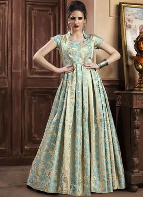 Sky blue jacquard jacquard stitched salwar with dupatta 1