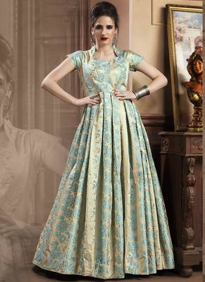 Sky blue jacquard jacquard stitched salwar with dupatta 2