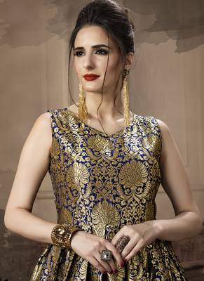 Blue jacquard stitched Anarkali Suit 2
