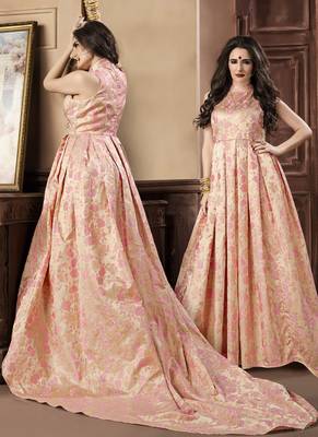 Cream jacquard jacquard stitched salwar with dupatta 2