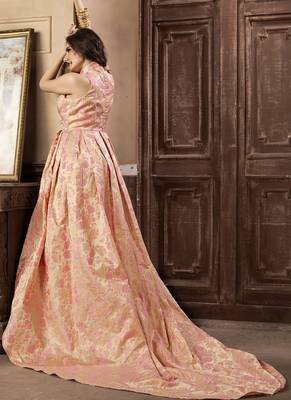 Cream jacquard jacquard stitched salwar with dupatta 3