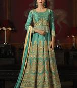 Light green embroidered silk semi stitched Anarkali Suit