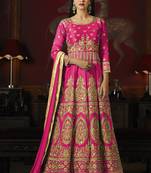 Rani Pink Embroidered Silk Semi Stitched Anarkali Suit