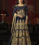 Navy Blue Embroidered Silk Semi Stitched Anarkali Suit
