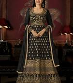 Black Embroidered Georgette Semi Stitched Salwar With Dupatta