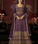Purple Embroidered Georgette Semi Stitched Salwar With Dupatta