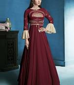 Maroon Embroidered Georgette Stitched Salwar With Dupatta
