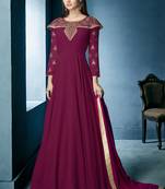 Wine Embroidered Georgette Stitched Salwar With Dupatta