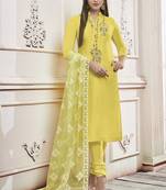 Yellow Embroidered Georgette Semi Stitched Salwar With Dupatta