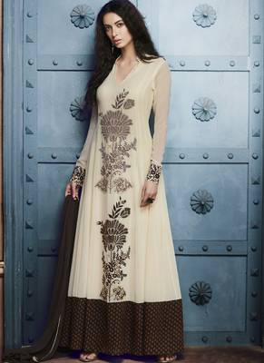 Off white embroidered georgette semi stitched Anarkali Suit 1