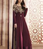 Wine embroidered georgette semi stitched Anarkali Suit