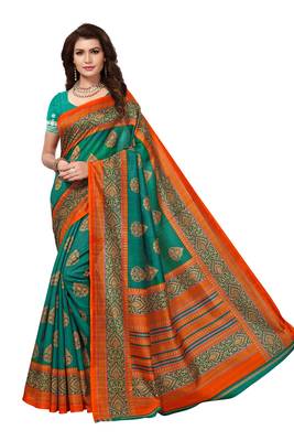 Green printed bhagalpuri saree with blouse 1