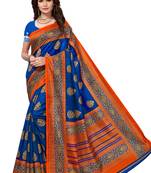 Blue printed bhagalpuri saree with blouse