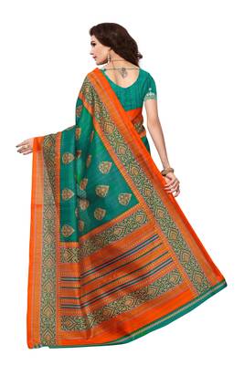Green printed bhagalpuri saree with blouse 3