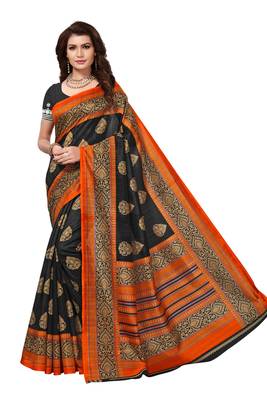 Black printed bhagalpuri saree with blouse 1