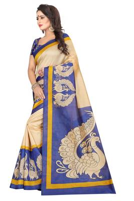 Blue printed bhagalpuri saree with blouse 3