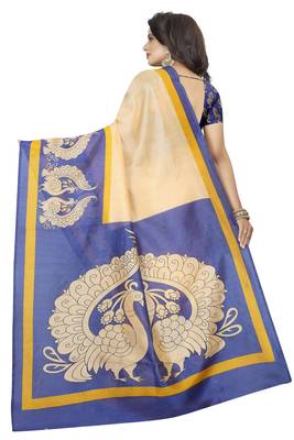 Blue printed bhagalpuri saree with blouse 4