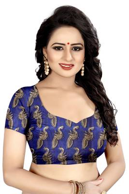 Blue printed bhagalpuri saree with blouse 5