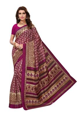 Purple printed bhagalpuri saree with blouse 1