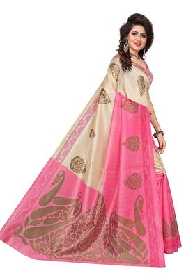 Pink printed bhagalpuri saree with blouse 2