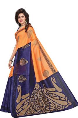 Blue printed bhagalpuri saree with blouse 3