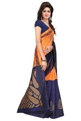 Blue printed bhagalpuri saree with blouse 4