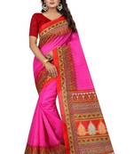 Pink printed bhagalpuri saree with blouse