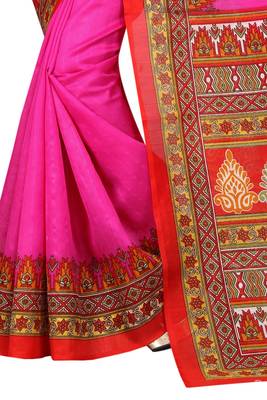Pink printed bhagalpuri saree with blouse 2