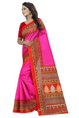 Pink printed bhagalpuri saree with blouse 3