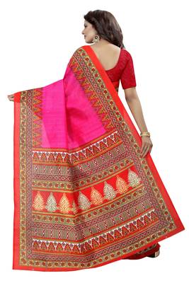 Pink printed bhagalpuri saree with blouse 4