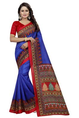 Blue printed bhagalpuri saree with blouse 1