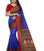 Blue printed bhagalpuri saree with blouse