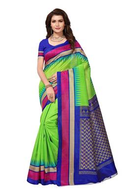 Green printed bhagalpuri saree with blouse 1