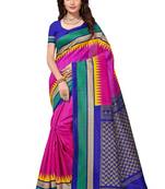 Pink printed bhagalpuri saree with blouse