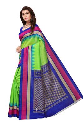 Green printed bhagalpuri saree with blouse 2