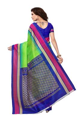 Green printed bhagalpuri saree with blouse 4