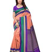 Orange printed bhagalpuri silk saree with blouse