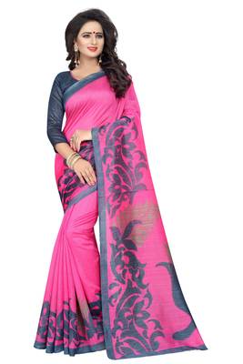 Pink printed bhagalpuri saree with blouse 1