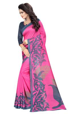 Pink printed bhagalpuri saree with blouse 2