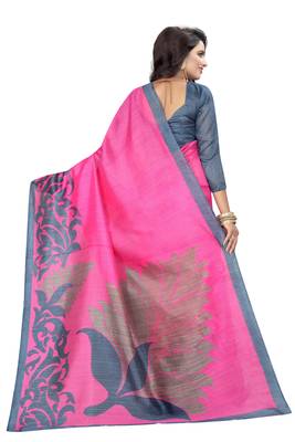 Pink printed bhagalpuri saree with blouse 3