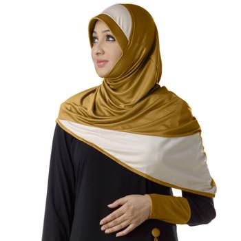 Gold  Wheat Poly Cotton Stitched Hijab 1