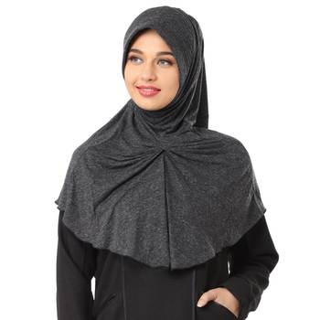 Black Poly Cotton Stitched Hijab 1