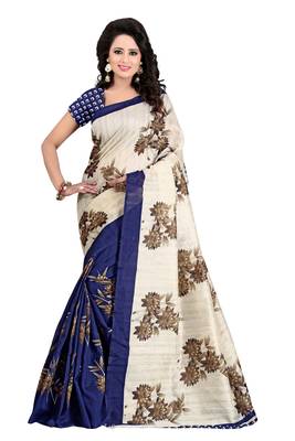 Blue printed bhagalpuri saree with blouse 1