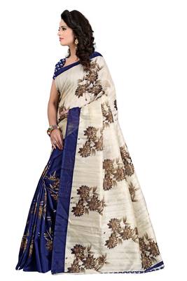 Blue printed bhagalpuri saree with blouse 2
