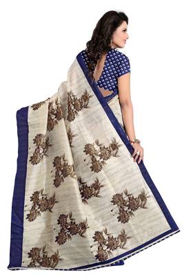 Blue printed bhagalpuri saree with blouse 3