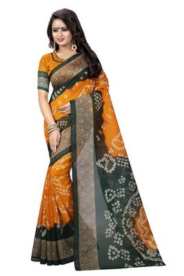 Yellow printed bhagalpuri saree with blouse 1