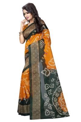 Yellow printed bhagalpuri saree with blouse 2