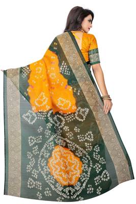 Yellow printed bhagalpuri saree with blouse 3
