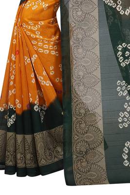 Yellow printed bhagalpuri saree with blouse 4