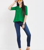 Green  dobby pleated top with a sleeve with cuffs